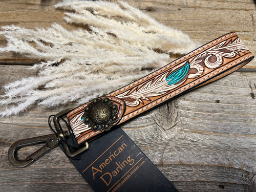 American Darling Tooled Leather Wristlet/Key Strap