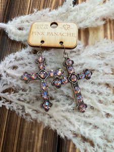 Pink Panache Bronze Pink Stone Cross Earrings