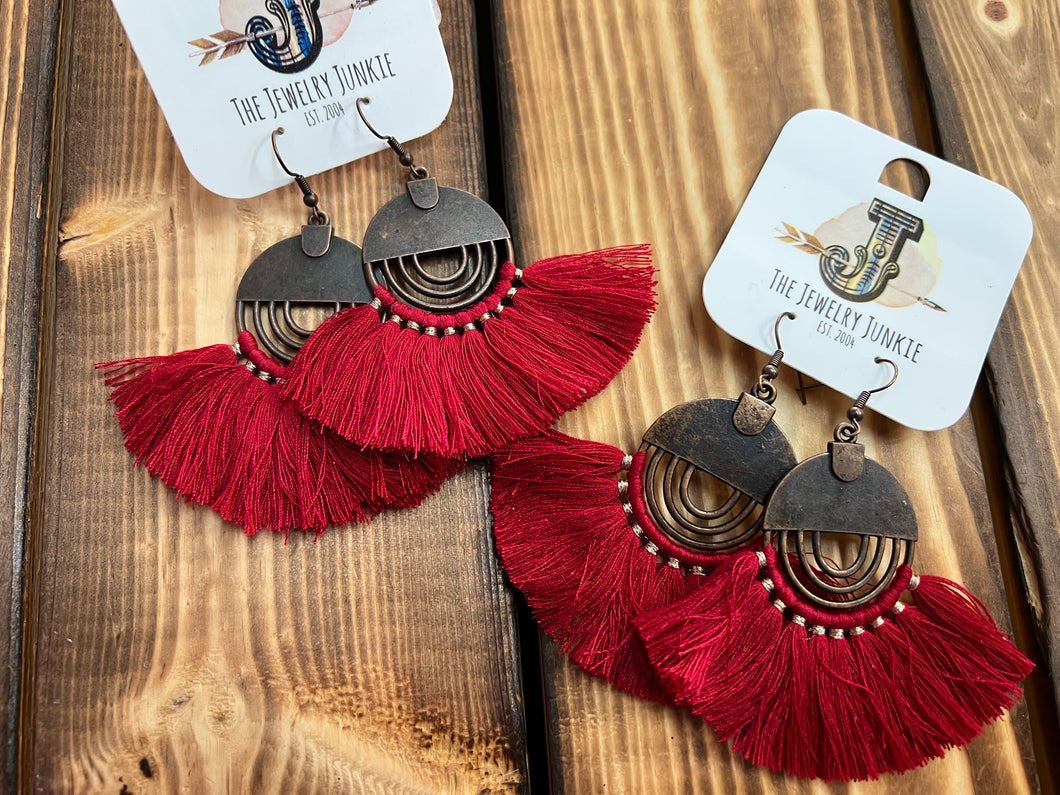 Red Tassel Fan Earrings