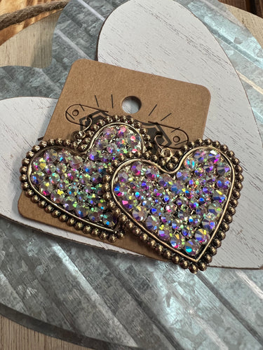 806 Embellished Heart Earrings - Gold/AB