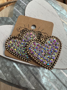 806 Embellished Heart Earrings - Gold/AB