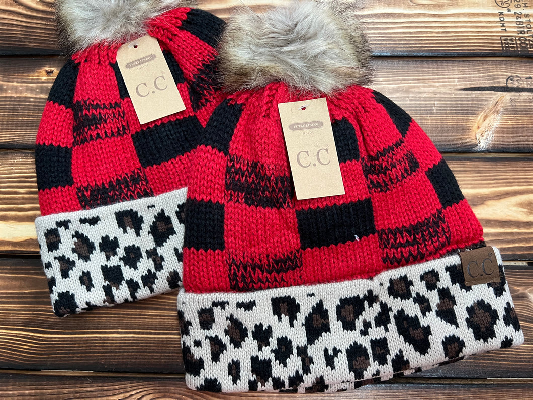 Buffalo Plaid Pom Pom Beanie