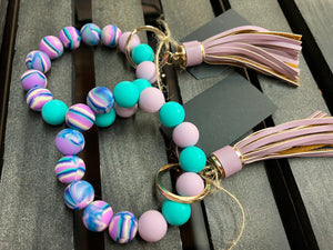 Silicone Beaded Keyring Bangle With Tassel - 7 Color Options