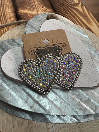 806 Embellished Heart Earrings - Silver/AB