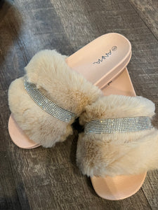 Nude Faux Fur Slippers