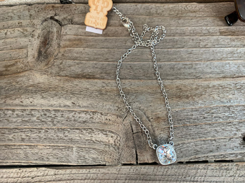 Pink Panache Silver Necklace With Clear Stone