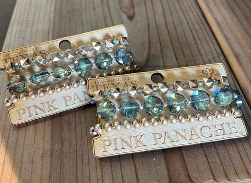 Pink Panache 3 Piece Gold & Liilc/Green Hue Bracelet Stack