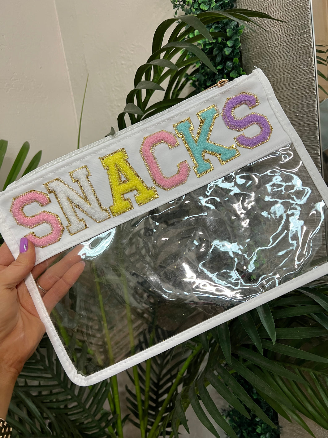 Snacks Chenille Patch Work Clear Bag