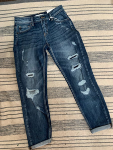 Mid-Rise Boyfriend Dark Wash Jeans
