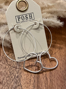 Posh Floating Heart Hoop Earrings - Silver